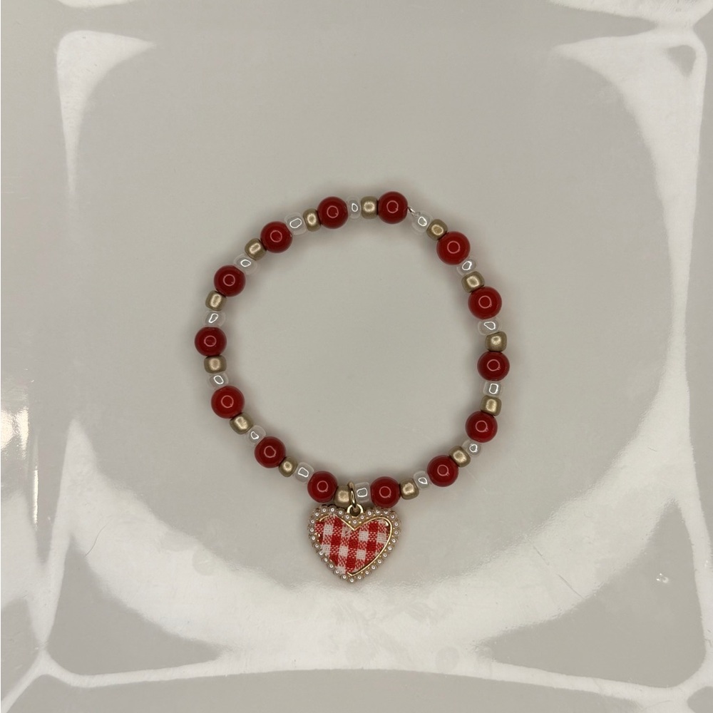 Red and Gold Heart checkered Charm Bracelet